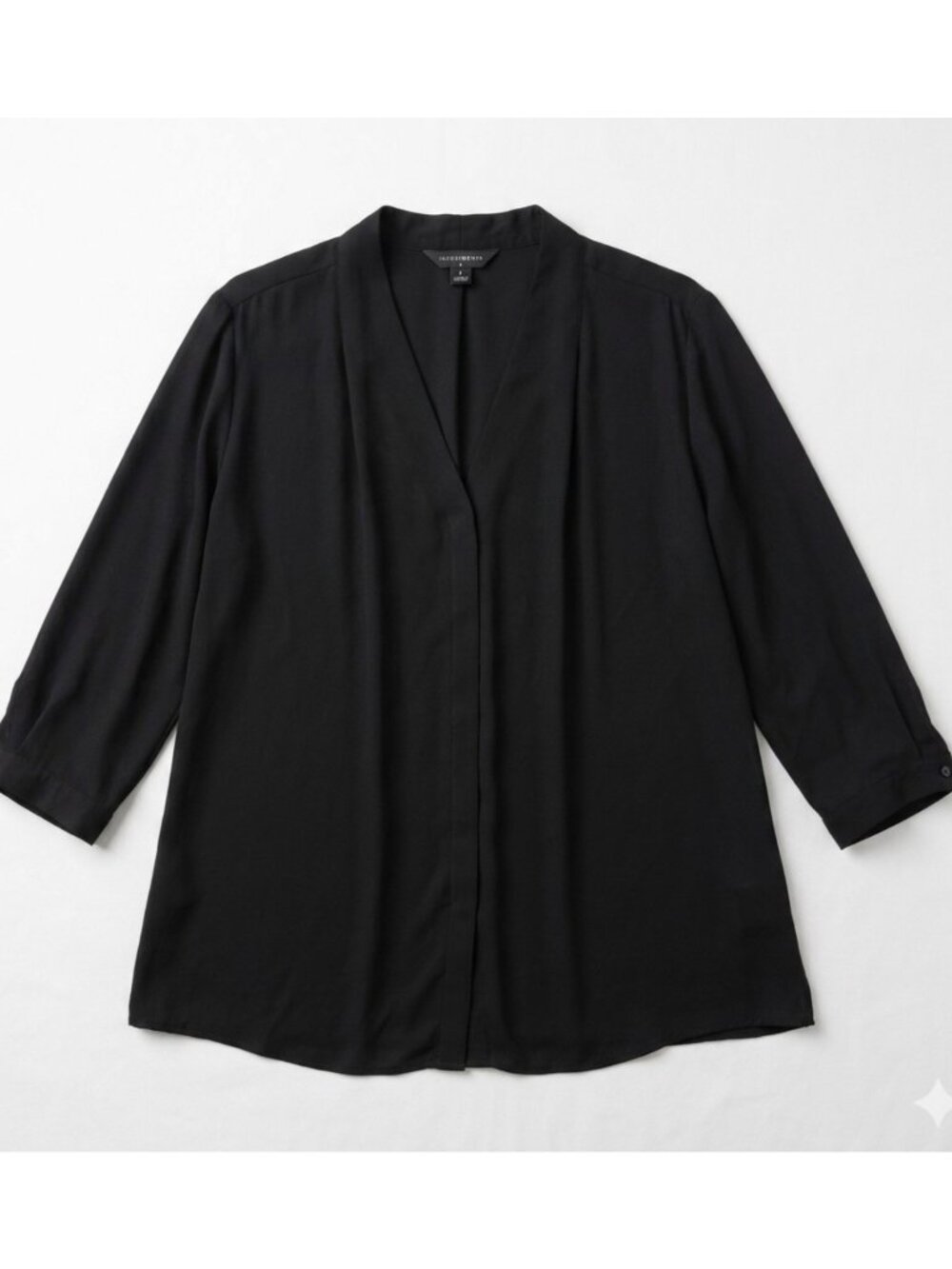 Investments Womens Black Open-Front Blouse 2X Polyester Lightweight Long-Sleeve